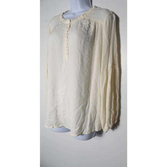 Frye & Co Top Shirt 1X White Gauzy Boho Peasant Ruffle Balloon Sleeve - Picture 9 of 12